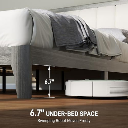 HOMCOM Full Size Bed Frame, Upholstered Headboard, Wooden Slats, Gray | Platform Bed Frame, No Box Spring Needed, Easy Assembly - size: Full
