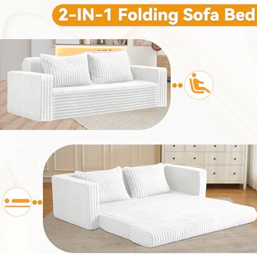 68" Loveseat Boneless Couch,4-in-1 Convertible Sofa Bed | Plush Fur Folding Futon Sofa Bed Couches w/1-Pillow for Living Room,High-Density Foam,No Assembly Required(Queen Grey) - color: Beige, size: Queen