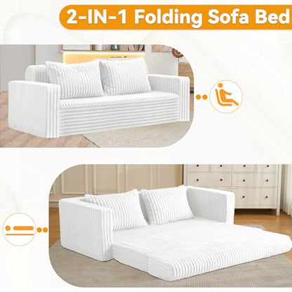 68" Loveseat Boneless Couch,4-in-1 Convertible Sofa Bed | Plush Fur Folding Futon Sofa Bed Couches w/1-Pillow for Living Room,High-Density Foam,No Assembly Required(Queen Grey) - color: Beige, size: Queen