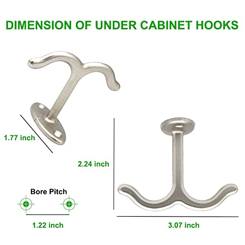 10 Pcs Zinc Alloy Ceiling Double Hook Cabinet Wardrobe Coat Towel Hat Hook Hooks Under Cabinet Shelf (Matte Silver) - color: Matte Silver