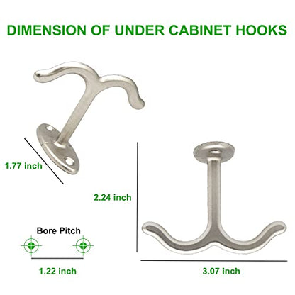 10 Pcs Zinc Alloy Ceiling Double Hook Cabinet Wardrobe Coat Towel Hat Hook Hooks Under Cabinet Shelf (Matte Silver) - color: Matte Silver
