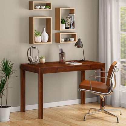 Flow Modern Wooden Rectangle Desk Table with Hidden Drawer – Waterproof & Heat Resistant, Dark Walnut - color: Dark Walnut, size: 47 Inch, style: Desk