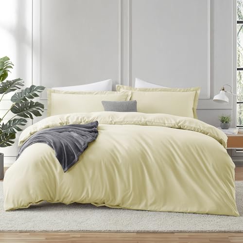 Hearth & Harbor Vanilla Yellow Duvet Cover Full Size, 3 Piece Bedding Set | Soft Double Brushed Bedding Set, Button Closure, 1 Duvet Cover 80x90 Inches, 2 Pillow Shams - color: 40 - Vanilla Yellow (No Comforter), size: Full (80" x 90")