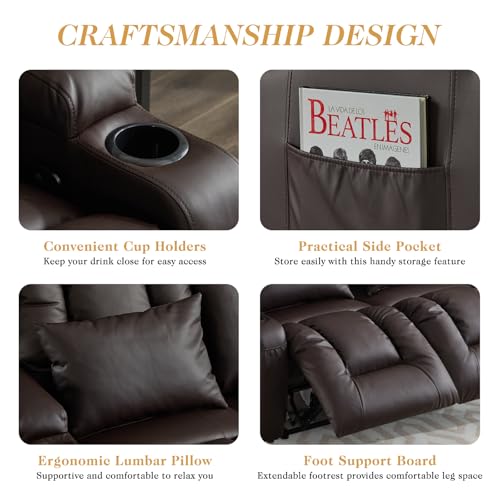 Loveseat Recliner Sofa,RV Wall Hugger Recliners with Console,Reclining Loveseat Sofa Recliner with Cup Holders/Lumbar Pillows for Small Spaces,RV Furniture (Brown,66" 2-Seater) - color: Brown, size: 66" 2-Seater