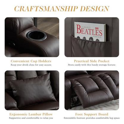 Loveseat Recliner Sofa,RV Wall Hugger Recliners with Console,Reclining Loveseat Sofa Recliner with Cup Holders/Lumbar Pillows for Small Spaces,RV Furniture (Brown,66" 2-Seater) - color: Brown, size: 66" 2-Seater