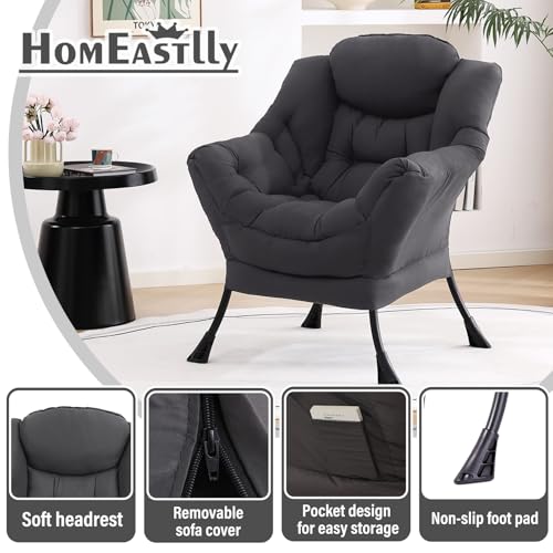Lazy Chair, Comfy Reading Accent Chair for Bedroom, Darkgrey | Comfy Bedroom Accent Chair with Washable Removable Cover and extra throw pillowfor Living Room Dorm - color: Darkgrey-single