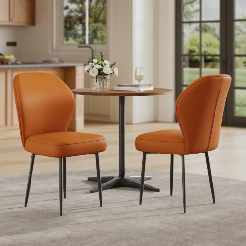 Garvee PU Leather Dining Chairs Set of 2, Modern Fabric Upholstered Kitchen Side Chairs with Metal Pegs, Brown - color: Brown, size: Set of 2