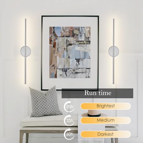 KARTOOSH Battery Operated Wall Sconces Set of Two Wireless Wall Lights | Rechargeable Wall Sconce with Remote 350°Rotate Dimmable 3000K LED Wall Lamp for Living Room, Bedroom - color: Chrome, size: 32.2 Inches