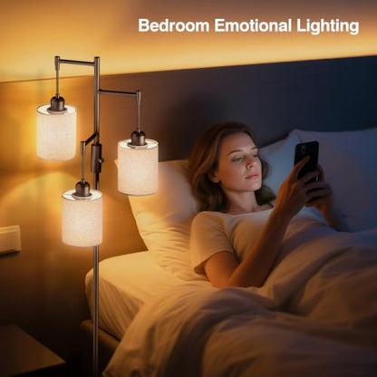 Dimmable Floor Lamp, Tall Standing Lamp with Linen Shade, Industrial Tree Floor Lamps for Living Room Bedroom Office, 3 x 1000LM LED Bulbs Included