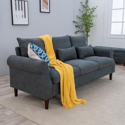 Panana 3 Seater Sofa,Rolled Armrest Design Upholstered Linen Fabric Couch,195 x 80 x 80 cm (Gray, 3 Seater) - color: Gray Linen Fabric, size: 3 seater