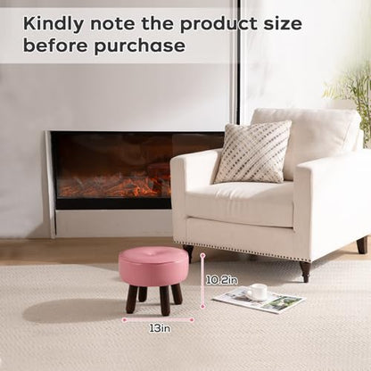 Small Foot Stool Round Pouf Ottoman, Leather Foot Rest with Rubber Legs | 13'' Leather Footrest with Non-Skid, Foolstool Ottomans for Couch, Sofa Step Stool for Living Room Bedroom Entryway, Pink - color: Pink