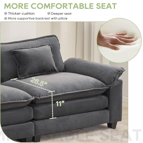 86" Modular Sectional Sofa, Comfy Deep Cloud Couch with Ottoman | L-Shaped Couches for Living Room, Modular Couch, Deep and Wide Seat, Velvet Sofa Sleeper with Throw Pillows, Blue Grey - color: Blue Gray, size: 86 Inch L