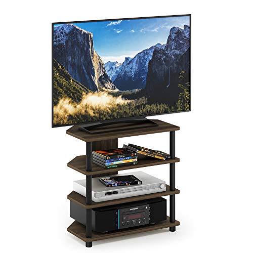 Furinno Turn-N-Tube Easy Assembly 4-Tier Petite Entertainment Center / TV Stand / TV Unit / TV Desk, Columbia Walnut/Black | Petite Entertainment Center, Open Frame Console, For TV up to 32 Inch, Easy Assembly, For Living Room, Bedroom - color: Columbia W