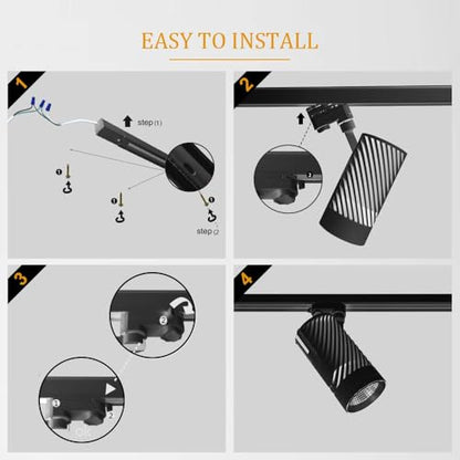 UPO 4-LED Track Lighting kit, 3000 Lumens 4000K,Ceiling Spot Lighting for Kitchen, Living Room, Bedroom Adjustable Track Head Easy Installation, LED Bulbs Included, Black - color: 4000k black
