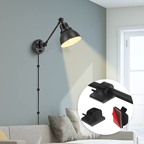GOODATE Plug in Wall Sconces, Wall Sconce Lighting with Dimmable On Off Switch, Swing Arm Wall Lamp, Black Metal Industrial Wall Light Fixtures, Safety E26 Base, 6FT Plug in Cord - size: Black-1 PACK