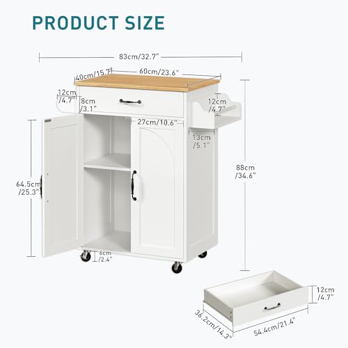 Kitchen Island Cart, Small Kitchen Island with Storage Cabinet and Drawer, Rolling Kitchen Cart on Wheels with Spice Rack and Towel Rack, for Kitchen, Dining Room, White and Natural - color: White + Natural