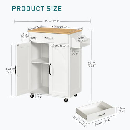 Kitchen Island Cart, Small Kitchen Island with Storage Cabinet and Drawer, Rolling Kitchen Cart on Wheels with Spice Rack and Towel Rack, for Kitchen, Dining Room, White and Natural - color: White + Natural