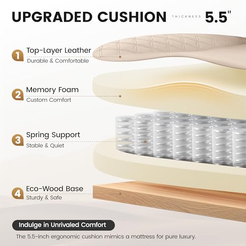 BestGlory Office Desk Chair, Big and Tall Leather Gaming Chair with Footrest, Wide Ergonomic Comfy Executive High-Back Reclining Computer Chairs, Swivel Rolling Wheels and Padded Lumbar Support, Beige - color: Beige, style: 3 Position Reclining