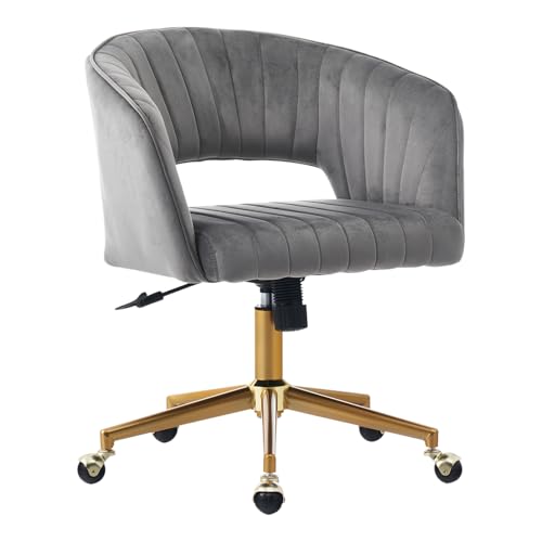 Vanity Chair with Back 360 Swivel Armchair and Gold Base, Criss Cross Chair with Wheels for Vanity Home Office, Living Room, Bedroom and Study (Grey) - color: Grey