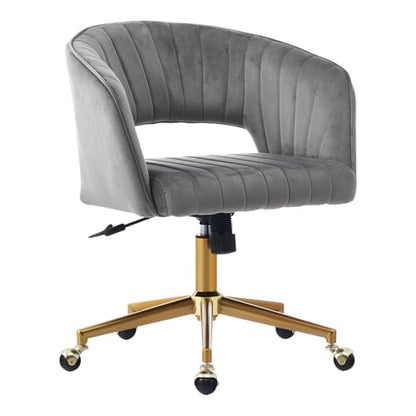Vanity Chair with Back 360 Swivel Armchair and Gold Base, Criss Cross Chair with Wheels for Vanity Home Office, Living Room, Bedroom and Study (Grey) - color: Grey