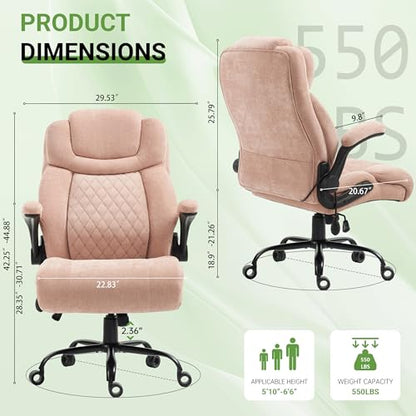 Office Chair, Big and Tall Executive Chair with Air-Lumbar Support, Breathable Desk Computer Chair with Adjustable Flip-up Armrests, Wide Cushion Seat Swivel Home Office Chair - color: Lightpink