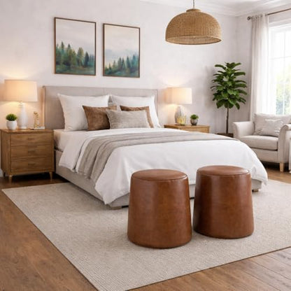 HomePop 17" Organic Shape Ottoman - Chestnut Faux Leather - color: Chestnut Faux Leather