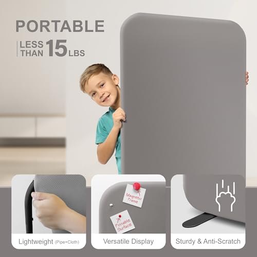 DECOLAB Standing Wall Room Dividers, Portable Partition, 29"x65", Sterling | Room Separation. For Studio, Home Office, Bedroom, Classroom, Healthcare. Scratch Resistance. No Drill. - color: Sterling