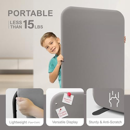 DECOLAB Standing Wall Room Dividers, Portable Partition, 29"x65", Sterling | Room Separation. For Studio, Home Office, Bedroom, Classroom, Healthcare. Scratch Resistance. No Drill. - color: Sterling