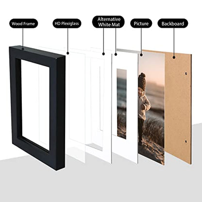 5x7 Picture Frame Black, Solid Wood Frames 5x7 with Acrylic Plexiglass for Pictures 4x6 With Mat,Tabletop and Wall Display, 5 x 7 Picture Frame Set of 4 - color: Black, size: 5x7