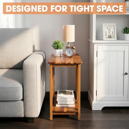 ENKEZI Narrow End Table with Shelf – Slim Side Table, Nightstand for Small Spaces, Bedroom, Living Room, Balcony or Outdoor Use (Minimalist III) - style: Minimalist III