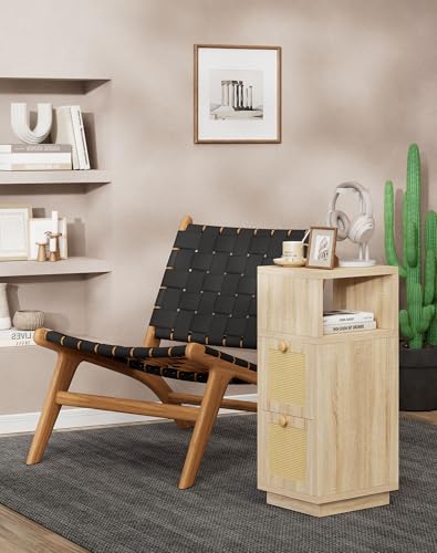 YMYNY Rattan Nightstands Set of 2, Boho Bedside Table with Open Shelf, 2 Drawers, 9.45" x 11.42" x 25.59", Narrow Side Table, Bedside Cabinet for Bedroom and Small Spaces, Natural UHST017N-2 - color: Natural