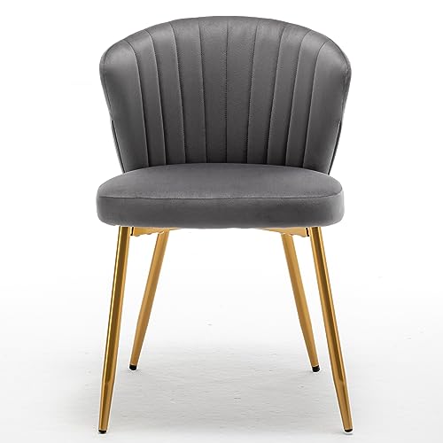 GDFStudio 30.71" Modern Velvet Accent Chair, Comfy Lounge Chair, Upholstered Side Chair with Channel Tufted Back, Gold Metal Legs, Armless Reading Chair for Living Room Bedroom Small Spaces, Gray - color: Gray + Polyester