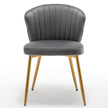 GDFStudio 30.71" Modern Velvet Accent Chair, Comfy Lounge Chair, Upholstered Side Chair with Channel Tufted Back, Gold Metal Legs, Armless Reading Chair for Living Room Bedroom Small Spaces, Gray - color: Gray + Polyester
