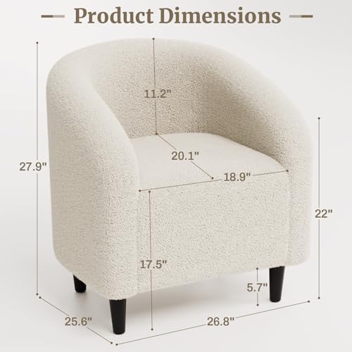 TLSUNNY Accent Chair, Upholstered Comfy Teddy Fabric Barrel Chair | Modern Furry Barrel Chair with a Side Pocket, Club Armchair for Living Room/Bedroom/Reception Room - color: Beige