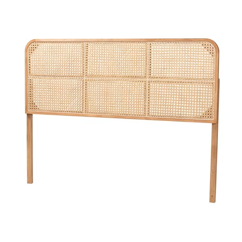 Bali & pari Lainer Modern Bohemian Natural Finished Bayur Wood and Natural Bamboo Queen Size Headboard