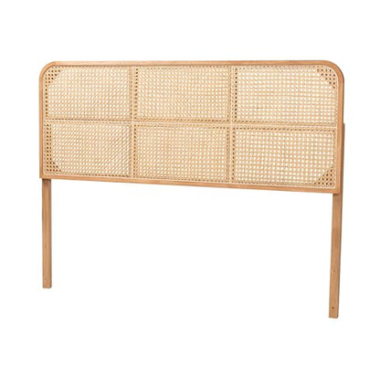 Bali & pari Lainer Modern Bohemian Natural Finished Bayur Wood and Natural Bamboo Queen Size Headboard