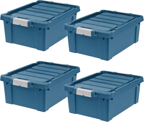 IRIS USA 4-Pack 12 Gal Heavy Duty Lockable Storage Totes with lids, Navy | Ideal for household supplies, seasonal décor and camping gear, Secure latches help keep contents protected - color: Navy, size: 12 Gal - 4 Pack
