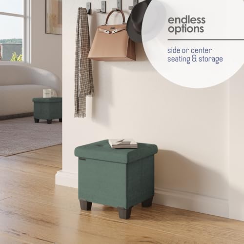 Storage Ottoman Cube with Small Bin, 15-in Square Ottoman with Storage for Living Room and Bedroom, Small Ottomans Foot Rest, Fabric Foot Stools Ottomans Max 330lbs, Green - color: 03 - Green