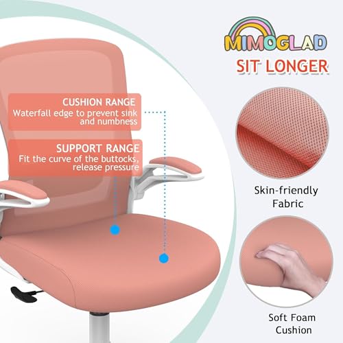 Mimoglad Home Office Chair, High Back Desk Chair, Ergonomic Mesh Computer Chair with Adjustable Lumbar Support and Thickened Seat Cushion - color: Spanish Pink