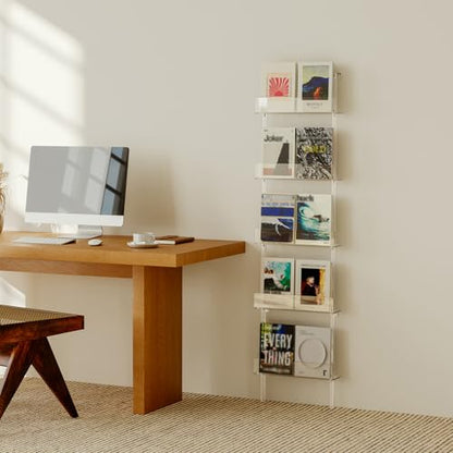 5-Tier Narrow Acrylic Bookshelf, 3.9" D x 15.8" W, Space-Saving Slim Storage Book Shelf for Living Room, Bedroom, Office, Clear Bookcase, Modern, Easy Assembly