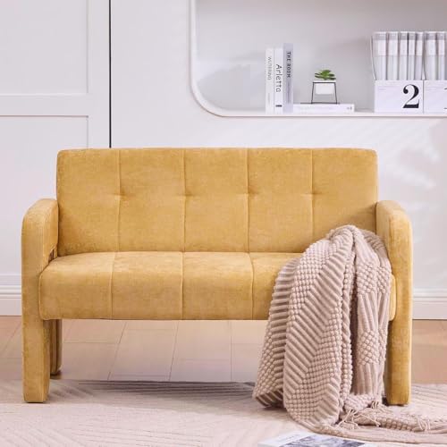 46.8" Modern Compact Loveseat, Chenille Upholstered Sofa with Dual Armrests - Small Two-Seater Lounge Couch for Small Spaces, Living Rooms, Bedrooms (Yellow) - color: Yellow