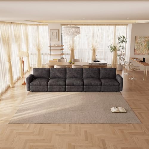 Guyii 143.7" Grey 5-Piece Sofa Set, Extra-Large 5-Seater Modular Sectional Sofa, Modern Convertible Sectional Couch for Living Room, Bedroom, Home - color: Grey, size: 5 Seat Sofa (No Ottoman)