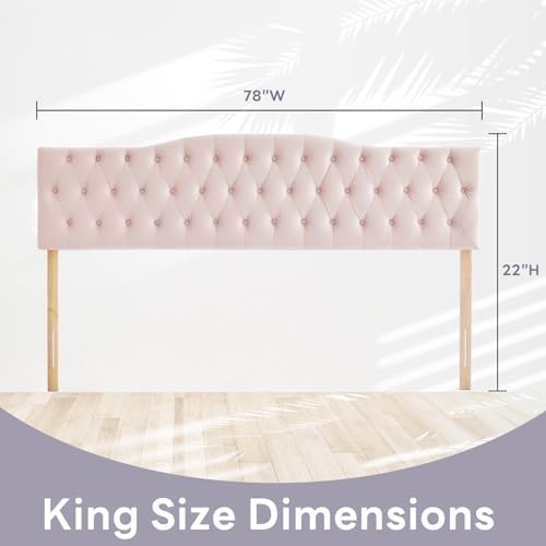 Iroomy Upholstered King Headboard, Button Diamond Tufted Headboard with Adjustable Height and Solid Wood Leg, Velvet Padded Headboards for King Size Bed, Modern Head Board (Pink) - color: Pink, size: King