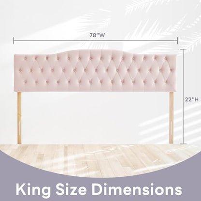 Iroomy Upholstered King Headboard, Button Diamond Tufted Headboard with Adjustable Height and Solid Wood Leg, Velvet Padded Headboards for King Size Bed, Modern Head Board (Pink) - color: Pink, size: King
