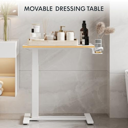 FLEXISPOT H7 28" Pneumatic Height-Adjustable Overbed Table with Wheels | C-shaped bedside table TV Tray,Medical End Side Table,Laptop desk for Hospital Home office use,27.6"Wx15.7"D,White Maple - color: White Maple, size: Small