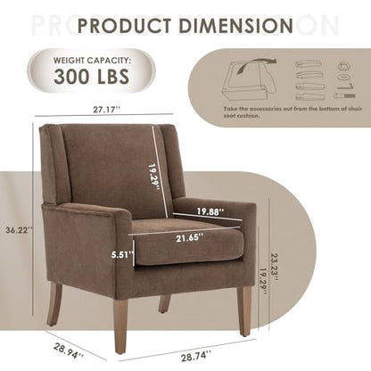 COLAMY Modern Wingback Living Room Chair, Upholstered Fabric Accent Armchair, Single Sofa Chair with Lounge Seat and Wood Legs for Bedroom/Office/Reading Spaces, Brown - color: Brown, size: Set of 1