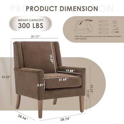 COLAMY Modern Wingback Living Room Chair, Upholstered Fabric Accent Armchair, Single Sofa Chair with Lounge Seat and Wood Legs for Bedroom/Office/Reading Spaces, Brown - color: Brown, size: Set of 1