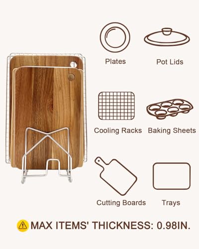 2 Pack Pot Lid Organizer Cutting Board Holder Inside Cabinet 304 Stainless Steel Pots and Pan Organizer Under Cabinet Pot Cover Cookie Sheet Bakeware Serving Tray Cooling Rack Stand Kitchen Countertop - color: 2 Packs Silver