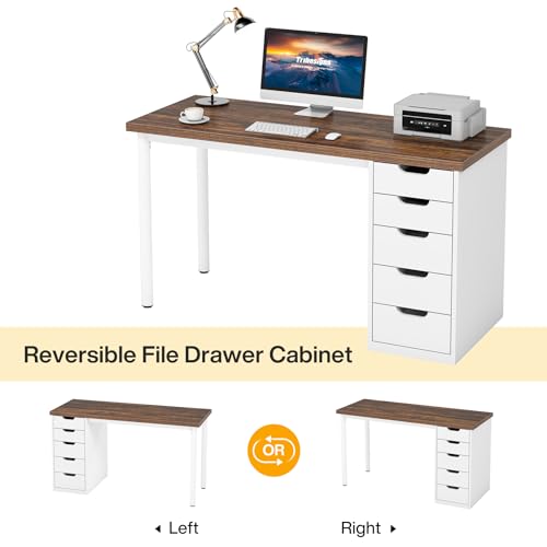 Tribesigns Computer Desk with 5 Drawers, 47 inches Rustic Brown Home Office Desk with Storage, Modern Simple Laptop Desk Study Writing Table for Small Spaces (1, Brown+White) - color: Brown+white