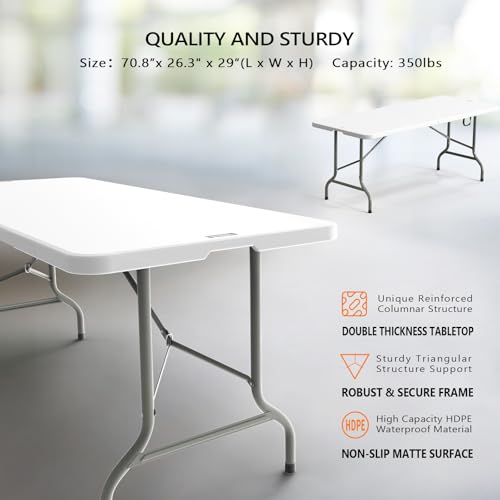 VINGLI 6-Foot Portable Plastic Folding Table,Rectangular HDPE Tabletop Foling Table for Indoor and Outdoor Use with Carrying Handle,White 100 Pack - size: 100 Pack